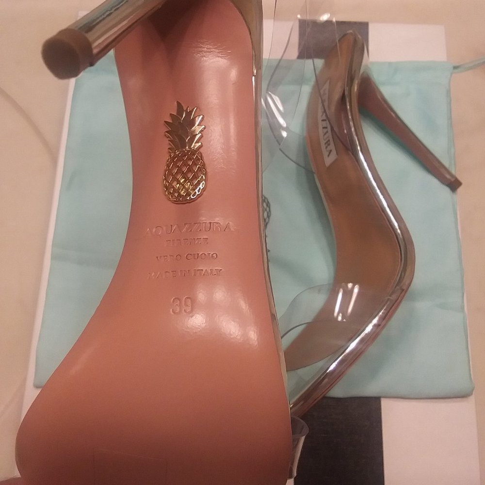 Aquazzura So Nude 105mm Metallic Plexi See-Through Sandals. Size 39. New. - Picture 6 of 11